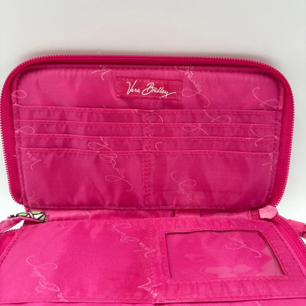 Vera Bradley Wristlet Wallet Womens OS Pink Good Plum Crazy Quilted Floral Zip